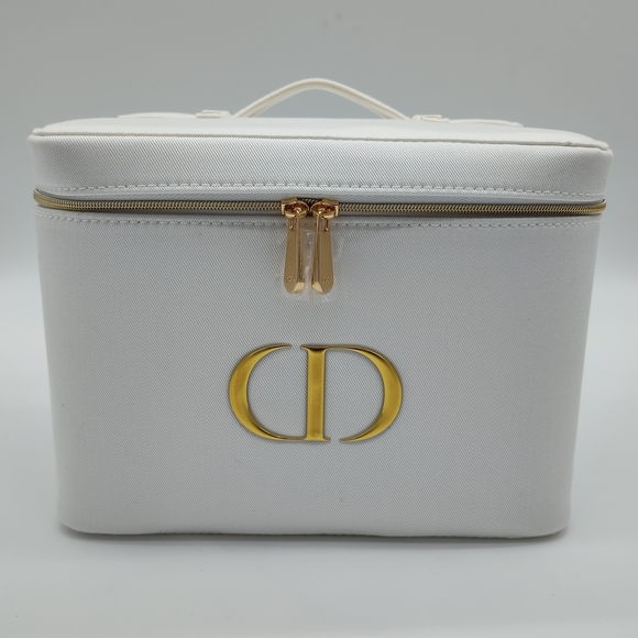 Dior Handbags - DIOR Platinum Vanity Case Makeup Train Case Mirror White Gold Logo